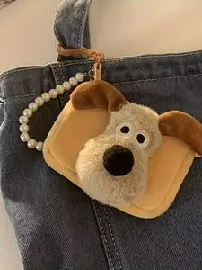 Cute Dog Plush Wallet Keychain, Soft Polyester Mini Storage Bag, Fits Earphones Keys Cosmetics, Washable Women's Accessory