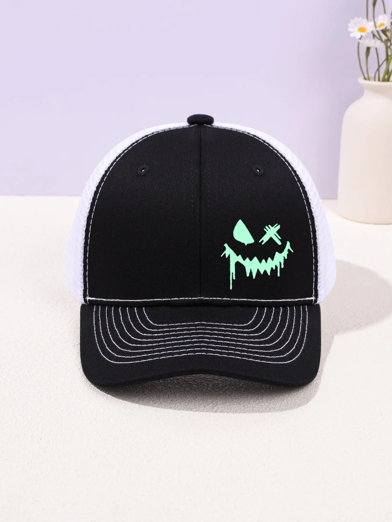 Unisex Luminous Smiling Face Baseball Cap, Glow Hat, Adjustable Trucker Mesh Hats for All Seasons, Stylish Dad Hats for Men & Women, Trucker Style Hat, Trendy Hat