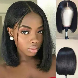 European and American wig female short straight black bobo Bob high temperature silk chemical fiber hair button net set suitable for daily party banquet festival dress wigs straight synthetic wig hot woman synthetic wig