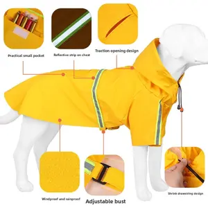 Large Dog Raincoat Cape Style Reflective Strip Pet Raincoat Windproof Waterproof Hooded Dog Raincoat for Dogs
