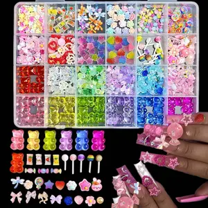 Macaron Color Sweet Nail Art Decorations, 3D Soft Candy Bear & Lollipop Mix,Nail Art Rhinestones / Flatback Crystals / Multi-Color / Pickup Tool， DIY Nail Design Accessories, Fun and Stylish Manicure Supplies