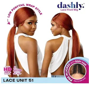 Dashly Sensationnel Dashly Lace Front Wig Unit 51 Low Ponytail Wrap Style Hand Tied Laceparting Ear to Ear Synthetic with Baby Hair HD Lace Technology