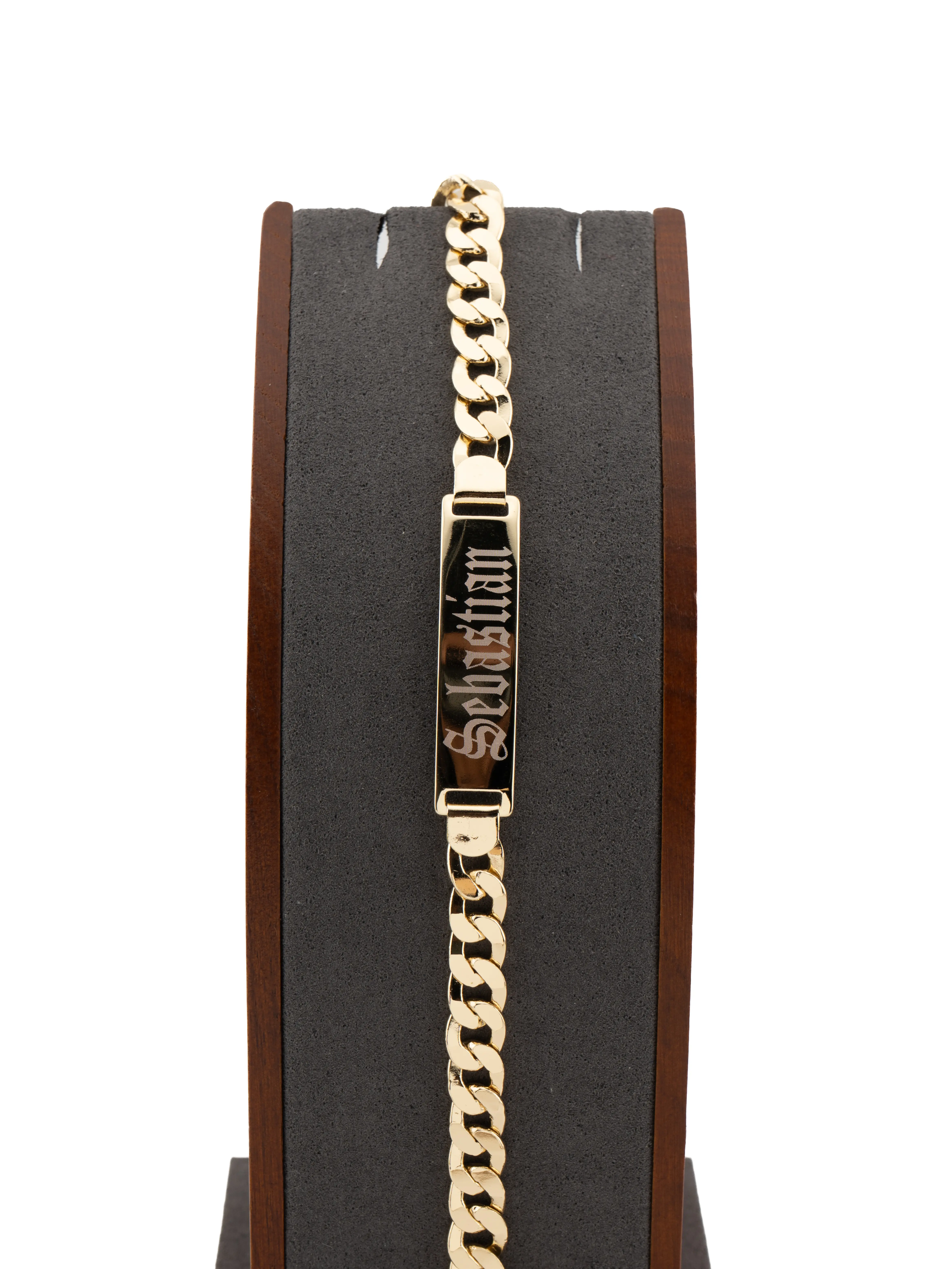 New 8.5-inch Cuban-style bracelet for men, personalized and made of gold laminate. Please provide the name in a note or message.