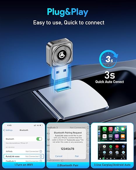 2026 Upgraded 2-in-1 Wireless CarPlay Adapter, Ultra Mini, Fast Auto Connection, Plug and Play for iOS10+ & Android11+