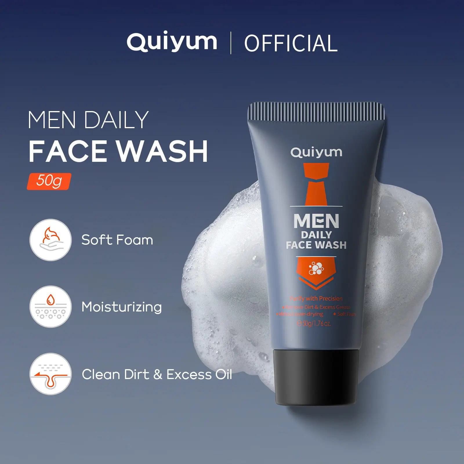 Mens Face Wash for Oily Skin Acne Prone 50g Salicylic Acid Tea Tree Oil Face Cleanser Deep Cleans Excess Oil and Dirt Oil Control Blackhead Remover Pore Minimizing Gentle Foaming Gel Daily Use for Men Breakout Prevention
