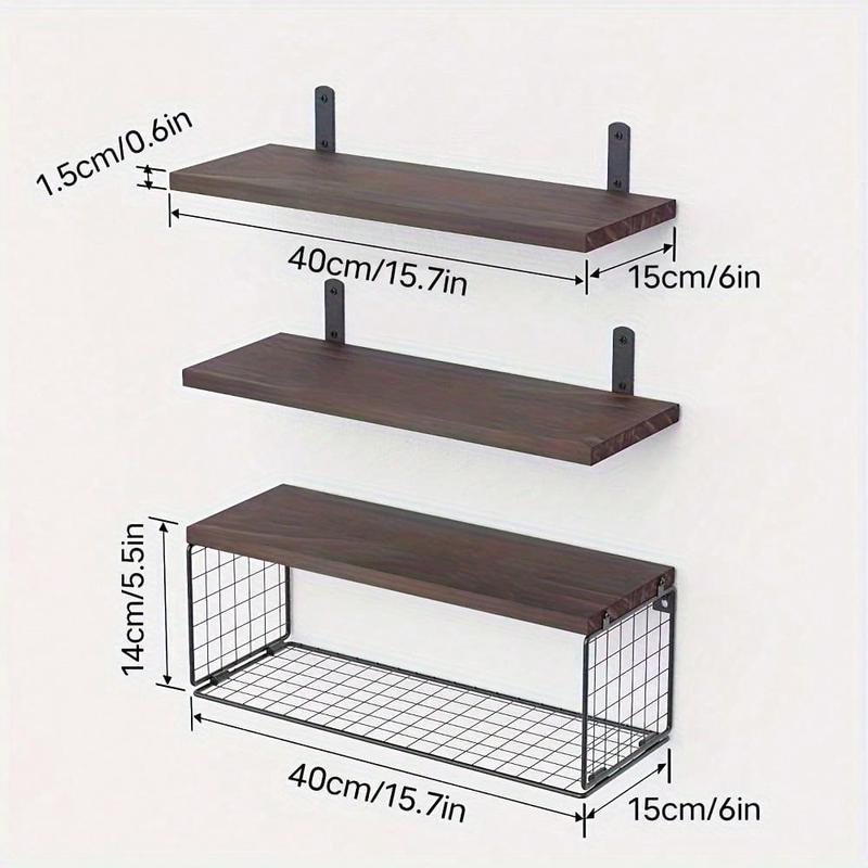 Minimalist Wooden Floating Shelf Set with Baskets, Stylish Wall Storage for Organizing Bedroom Living Room Kitchen, Wall Organizer Shelf, Eco-friendly Wooden Materials, Wall Shelf Unit