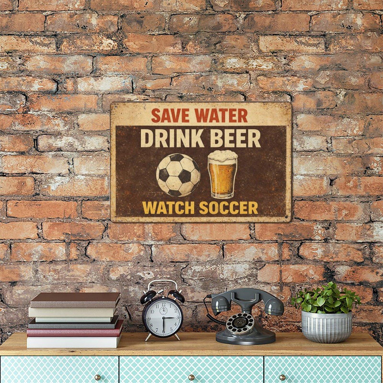 Funny Soccer Beer Metal Sign 12x8 Inch Vintage Retro Wall Decor Football Fan Gift Game Night Bar Decor