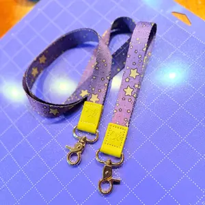 Purple Star Pattern LANYARD |Star Lanyard for Keys, Purple Wristlet Keychain, Student Teacher Nurse ID Badge, Keychain Wrist Strap Bracelet keyrings and