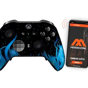 MODDEDZONE Custom MODDED Controller Wireless Compatible with Xbox ONE Elite Series 2 and PC - with Smart Mods - Best for FPS Games - Handcrafted by Experts in USA with Unique Design - Blue Fire Modded Zone