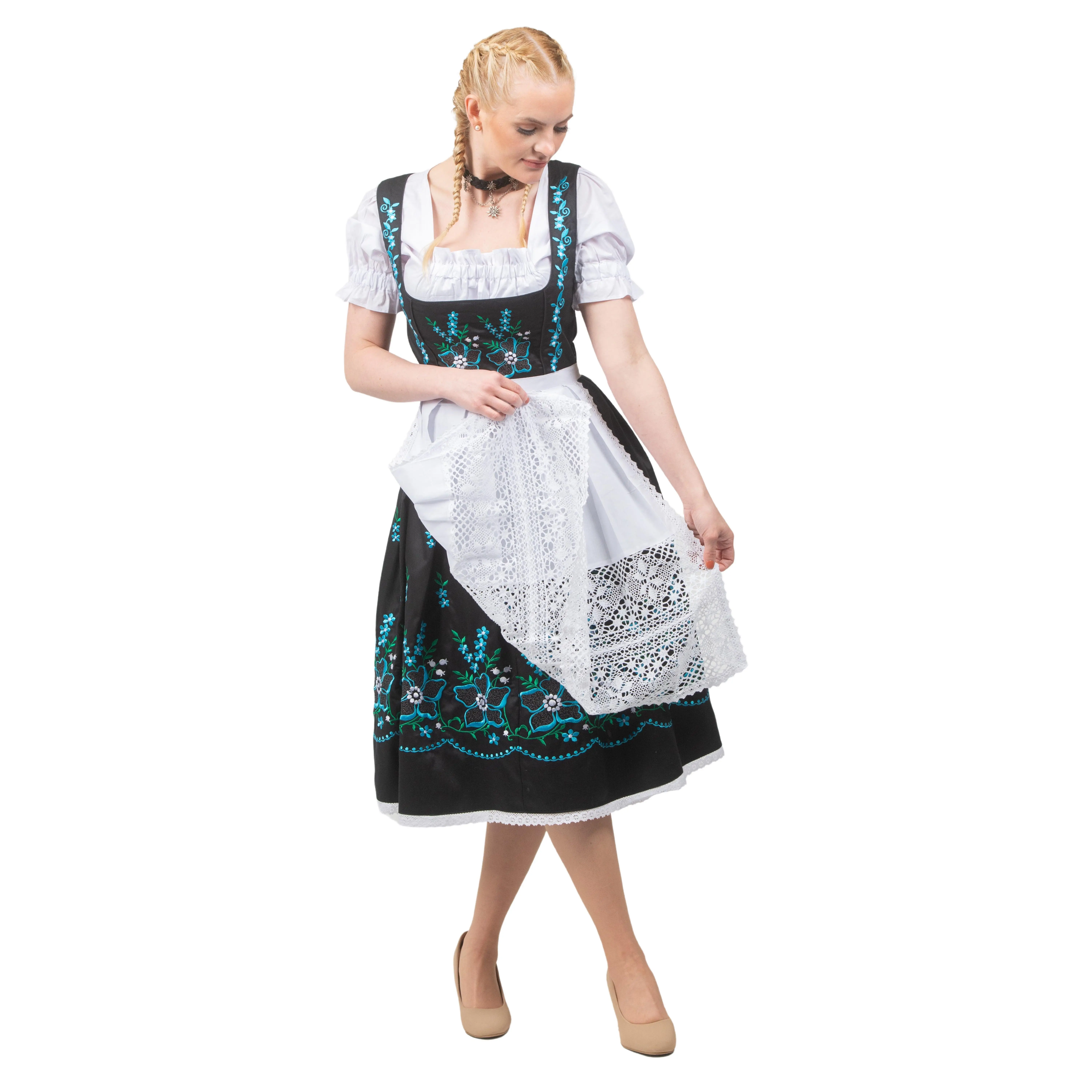 Long Black Dirndl Dress Set for Oktoberfest and Bavarian Celebrations