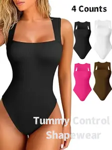 Women's Shapewear Bodysuit, Comfortable Casual Tummy Control & Butt Lifting, Daily Wear Crop Compression Shirt, Knitted Slimming Fitness