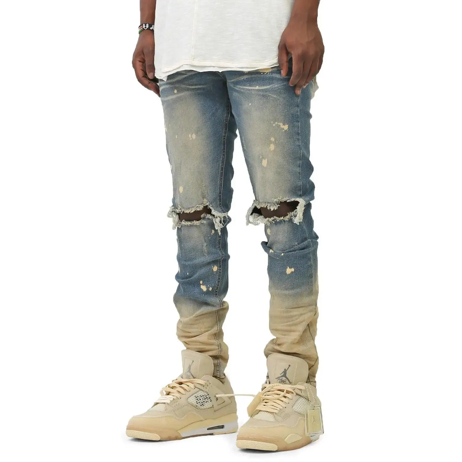 Bleached Stacked Frame Skinny Jeans -Blue