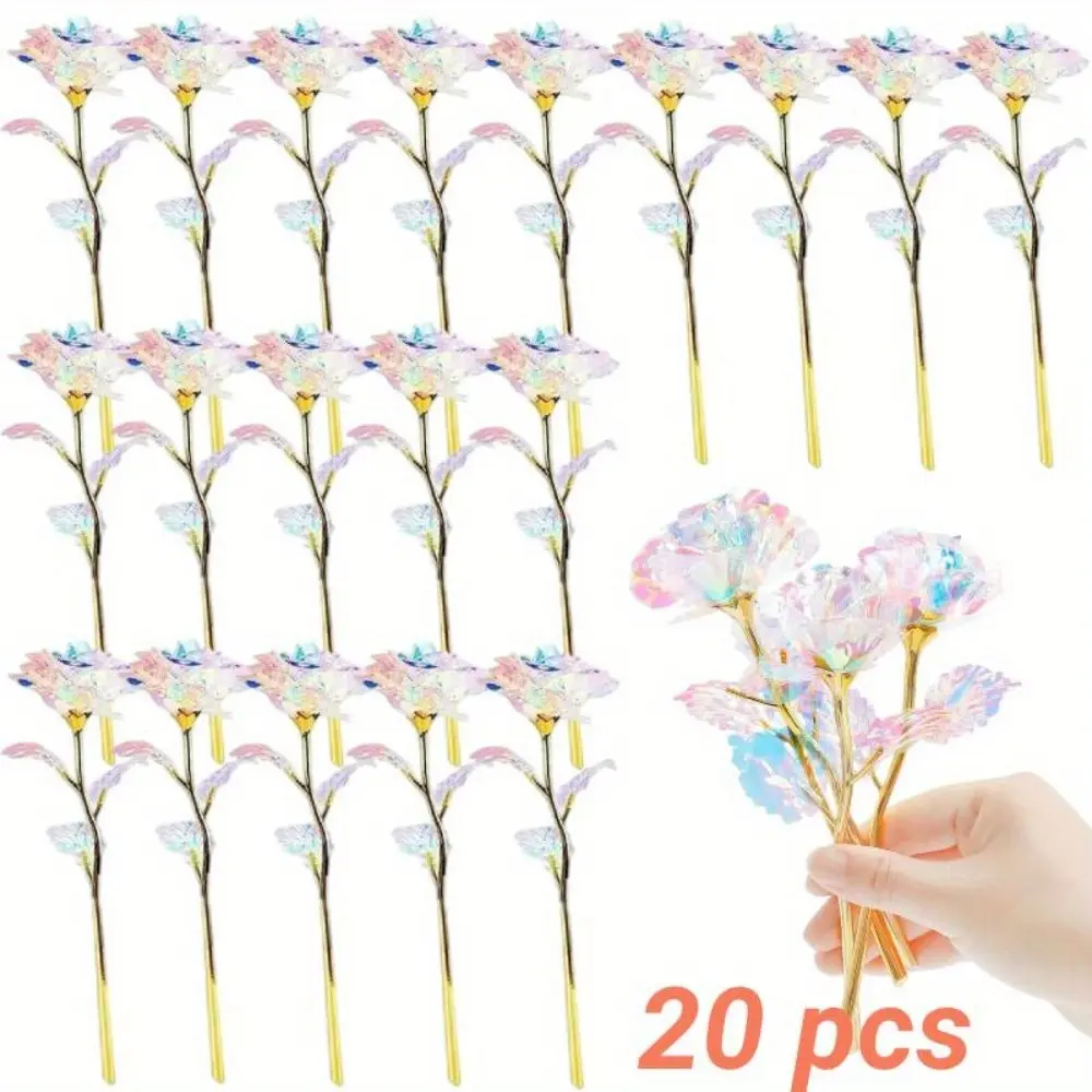20pcs Decorative Flower Ornaments - Vibrant Long-Stem Roses Set with Foil Galaxy Roses, Aquatic Pet Tank Decor, Holiday Gifts for Christmas, Valentine's Day