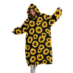 hoodie blanket，Wearable Blanket, Floral Print Blanket，Sunflower Pattern Hooded Blanket Sweatshirt, Wearable Hoodie with Pockets, Adult Unisex Fall Winter Casual Sweater Gift，Christmas Gift,Valentine's Day gift, Blanket Gifts, Soft Cozy Blanket