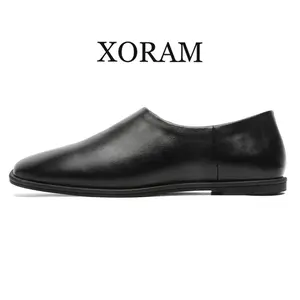 Men's Square-Toe Flat Comfortable Business Casual Slip-On Loafers - High-End Vintage Classic Summer Soft-Soled Footwear, Model 61578, Comfortable Loafers