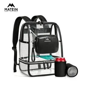 MATEIN Clear Backpack Stadium Approved, Dual-Layer TPU Transparent Backpack with RFID Wristlet Pouch & Insulated Can Sleeves, Heavy-Duty Clear Bag for Game Day, Sports & Festivals