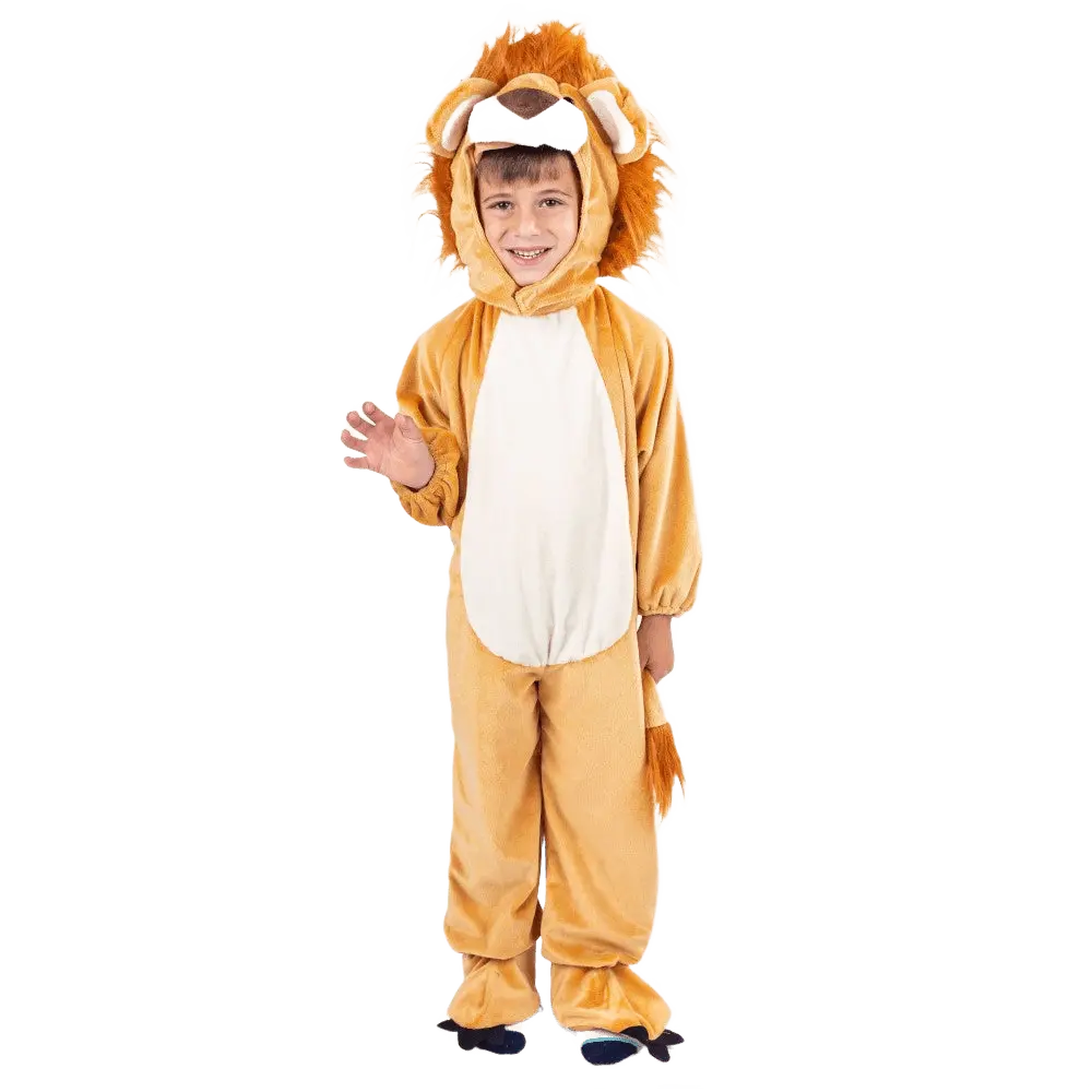 Lion Costume Dress For Kids | Furry Romper with Attached Tail & Lion Mane Hood | Soft & Durable Animal Outfit for Halloween, Theme Party & Cosplay
