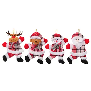 【A set of four plush dolls】Christmas Party Costume Accessories Dancing Figurine Keychain Cartoon Plush Toy Gift Christmas Tree Ornaments Featuring Santa Reindeer Bear Designs