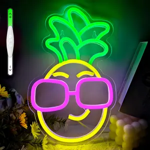 Pineapple Neon Sign, Cool Pineapple Led Neon Light Sign, USB Powered Neon Lights for Party Children Kids Gifts Wall Art Home Bedroom Decorations Holiday Decor Bedroom Office Modern neon led signs