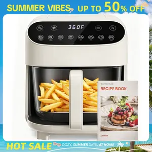 Summervibes[Limited Stock]4.5 QT Glass Air Fryer - PFAS-Free & Dishwasher-Safe Basket, 8 Preset Touchscreen, 360° View Cooking, for Healthy Meals in Minutes - White tiktokshopspringglowup