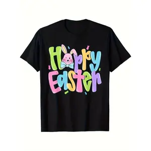 Easter Bunny Spring T-Shirt - Unisex & Family Matching Cotton Shirt with Bunny Ears, Round Neck Short Sleeve Casual Tee for Men & Women, Funny Easter Gift