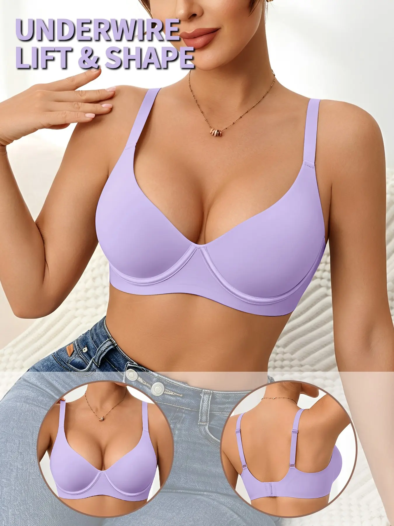 Jelly Bra for Daily Comfort, Solid Color, Slimming, Sexy, Anti-Sag, Underwire, Medium Support, Fitted, Women's Bras