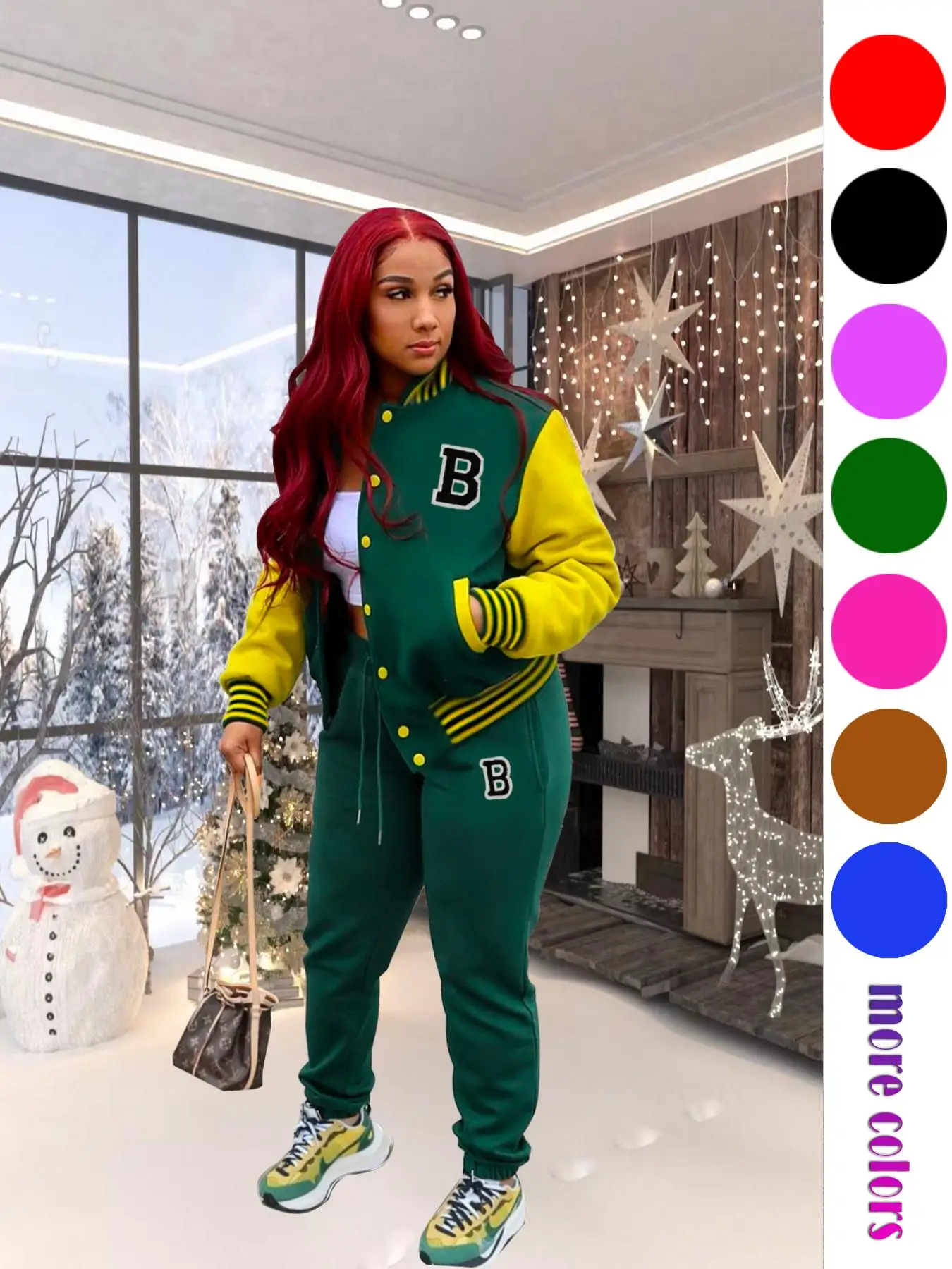 Classic Embroidered Baseball Jacket Two-Piece Set, Casual Outdoor Sports for Fall and Winter, Loose-Fitting Cardigan Ensemble