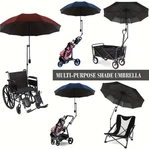 Upf50+ Portable Umbrella with Adjustable Universal Clip, Manual Open and Close, Ideal for Beach Chair, Golf Cart, Patio, Deck