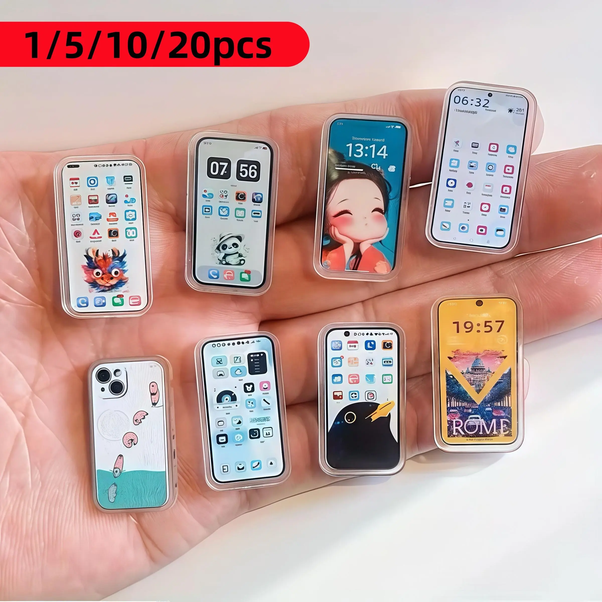 1/5/10/20pcs Acrylic Miniature Phone Models, 1/12 Scale, Dual-Sided Print, Detailed Print, Realistic Appearance, Dollhouse Decor, Dollhouse Accessories, Collectible Figurines, Miniature Set