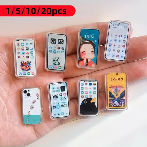 5/20 Pack Mini Acrylic Smartphone Models for Dollhouse, Cute Portable Decorations, Random Patterns, Room Scene Decoration, Miniature Set
