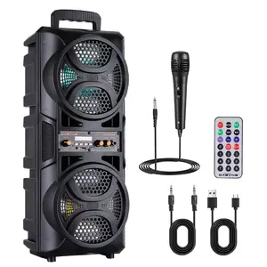 Bluetooth Speaker Wireless Rechargeable Portable PA Speaker 2 x 6.5“ Subwoofer Party Sound Box With Microphone Remote Control LED Lighting FM Radio Audio