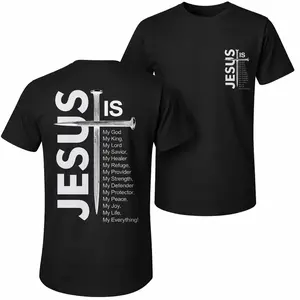 Men's Pure Cotton Short-Sleeve Shirt With Jesus Is Cross Print—A Unisex Casual Style Perfect For Spring And Summer; Featuring A Cool Graphic Design And A Classic Crew Neck, Suitable For All Four Seasons.