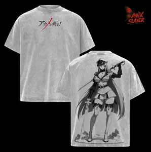 Esdeath Akame ga Kill Anime Double Printed Vintage Washed Tee Unisex Oversize Anime Manga Washed Heavyweight Cotton T-shirt