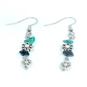 Turquoise and Blue Goldstone Gemstone Chip Earrings