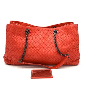 Pre-owned Bottega Veneta Nappa Leather Tote Double Chain Intrecciato Nappa Medium Red #3597