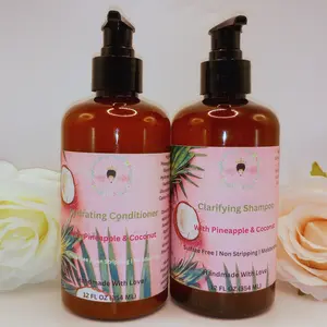 Pineapple & Coconut Clarifying Shampoo & Hydrating Conditioner Set | Natural Hair Care | Chemical-Free Hair Care | Dandruff Clearing Shampoo and Conditioner| Eco-Friendly shampoo and conditioner | Oil Control | Anti-dandruff | Silicone Free