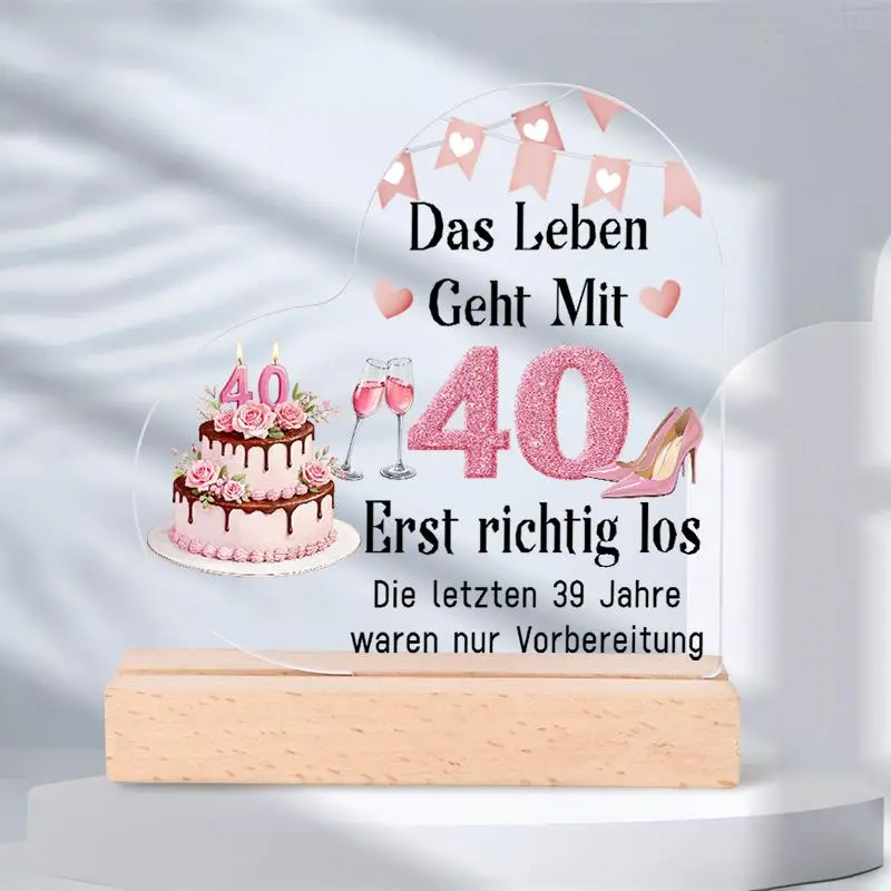 Birthday Wishes Acrylic Sign with Base, Cake Banner Design Birthday Celebration Plaque, Desktop Art Paperweight Birthday Party Decoration
