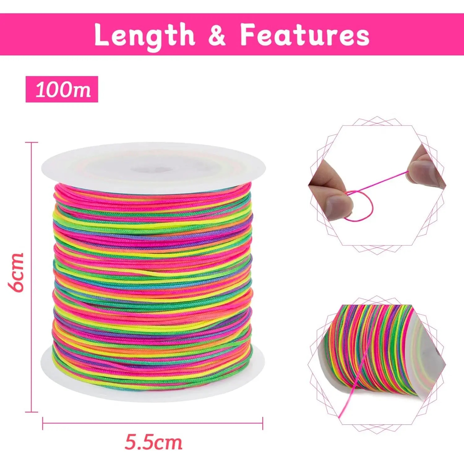 0.8mm Nylon Cord 328 Feet Satin Rattail Cord Nylon String for Bracelets Making, Jewelry String Macrame Cord Bracelet Thread for Necklace Chinese Knotting Beading Jewelry (Black) 0.8mm Nylon Cord 328 Feet Satin Rattail Cord Nylon String for Bracelets Making, Jewelry String Macrame Cord Bracelet Thread for Necklace Chinese Knotting Beading Jewelry (Black)