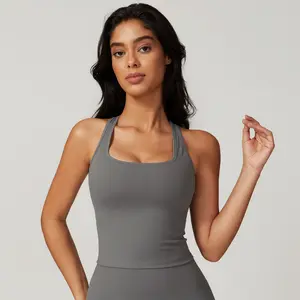 Libin Women's solid color vest, women's casual vest, sports casual sleeveless square neck vest, women's daily clothing, high elasticity vest, casual sports top, sportswear