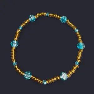Blue Gold Seed Bead Anklet