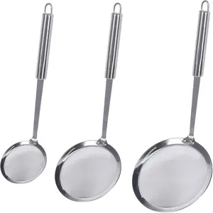 Fine Mesh Skimmer Spoon, Professional 304 Stainless Steel Hot Pot Fat Strainer for Oil Filter Skimming Grease and Foam, Durable Multi-Functional Kitchen Cooking Mesh Food Strainer Ladle-3 Pack Utensils Handles