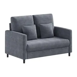 Garvee 52-Inch Loveseat Sofa in Plush Teddy Fabric, Compact Wood Frame Love Seat for Living Room or Bedroom, No Assembly Needed, Blue Grey, Small Couch Ideal for Cozy Spaces