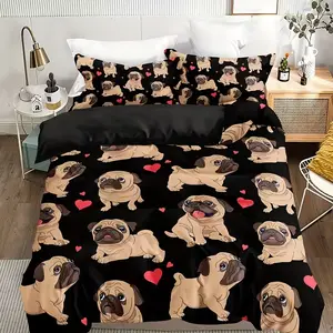 3-Piece Basset Hound Heart Quilt Set Background, Basset Hound Pattern, Bedroom Decor, Soft Comfortable Bedding Essentials, Bedding Sets
