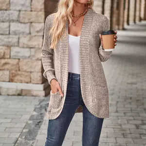 Women's Loose Open Front Long Sleeve Chunky Knit Cable Cardigans Sweater with Pockets