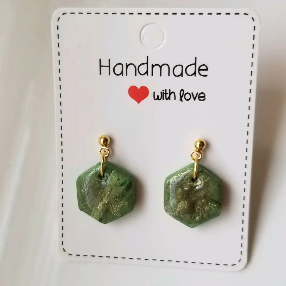 Handmade Polymer Clay Royal Emerald Green  Hexagon Design Earings