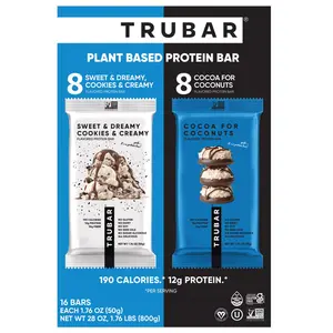 Trubar Plant Based Protein Bar Variety Pack 1.76oz 16 count