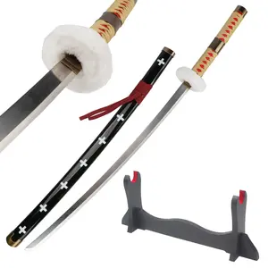 41 inches Real Roronoa Zoro Cosplay Sword Death Surgeon Trafalgar Law Swords with Wooden Holder Stand Display for Anime Fans Halloween Role Playing Props Cosplay Collection Christmas Gift Birthday