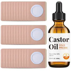 30Pcs Disposable Castor Oil Belly Button Patch with Organic Cold Pressed Glass Bottle 2.04oz| Self-Adhesive Castor Oil Patches for Neck/Shoulders/Knees| No Wash| Organic Cotton| Anti-Seepage