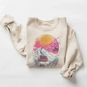 Vintage Ski Gondola Sunset Sweatshirt - Vintage 80s Style Ski Lift Crewneck - After Skiing Winter Lodge Pullover - Cozy Mountain Cabin Outfit
