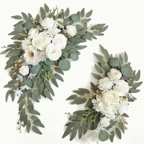Plastic Artificial Flowers Wreath - Versatile and Stylish Simulated Rose Wisteria Flower Garland, Auspicious Front Door Decor, Indoor/Outdoor Home Hanging Arrangement (Purple, Blue, Pink, White)